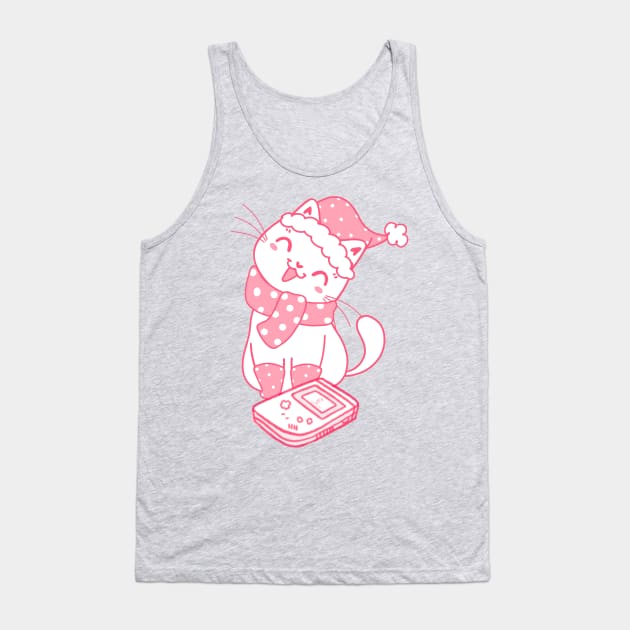 Kawaii pink kitty cat with retro gameboy Tank Top by LukjanovArt